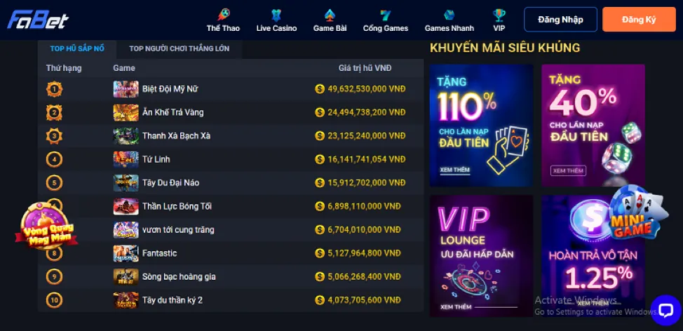 Banner khuyến mãi thể thao độc quyền vz99 game